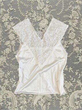 Vintage Slip Top Wide Lace Shoulders Coquette Cottage Feminine Made in USA